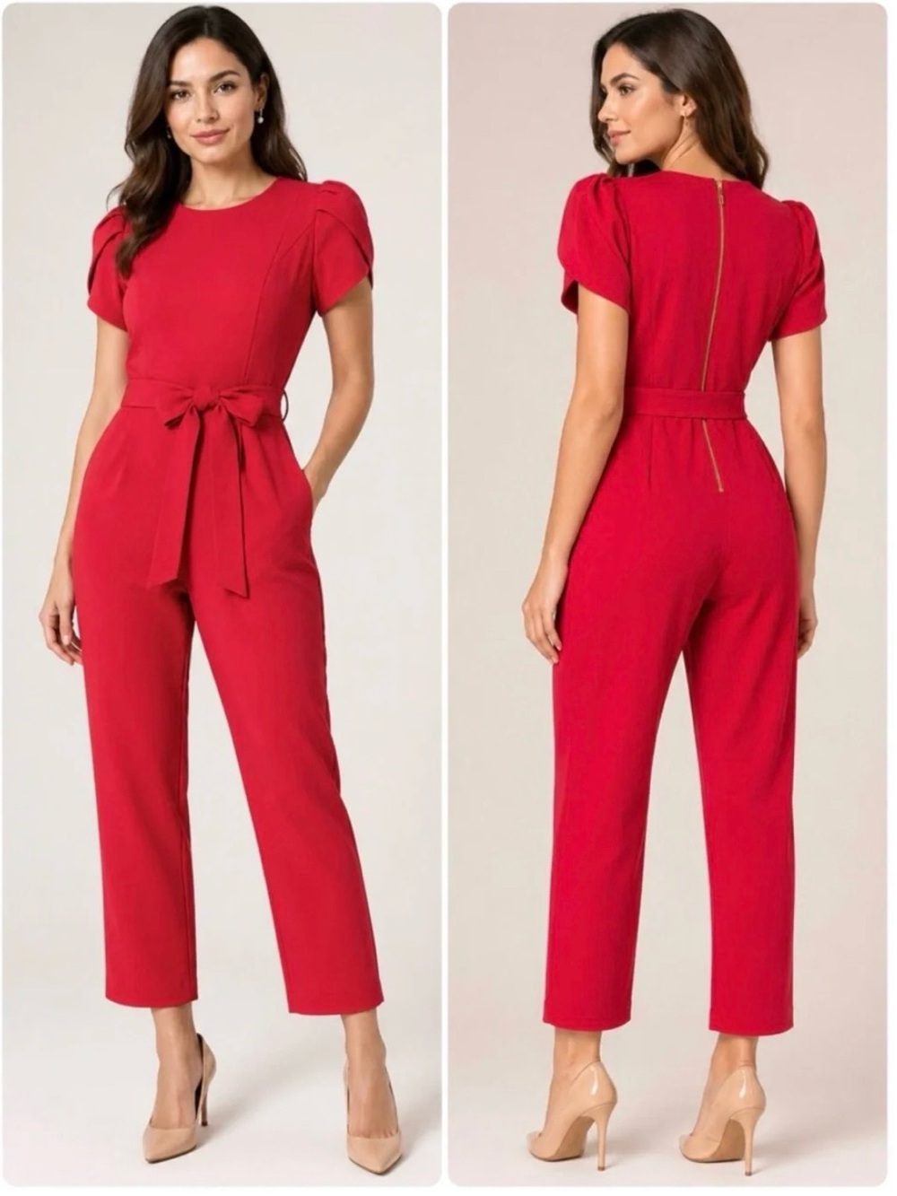Calvin Klein Tulip Sleeve Belted Jumpsuit - Size 10